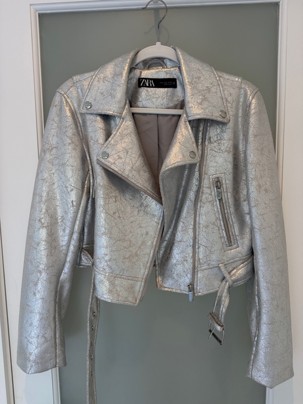 ✨Zara 🪩 Coachella ready 1-of-a-kind reworked metallic rhinestone biker jacket - Picture 8 of 8